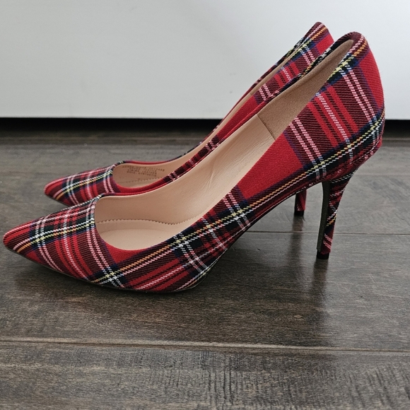 J. Crew Red Heels Classic Plaid Pumps Sz 10 - Picture 7 of 10